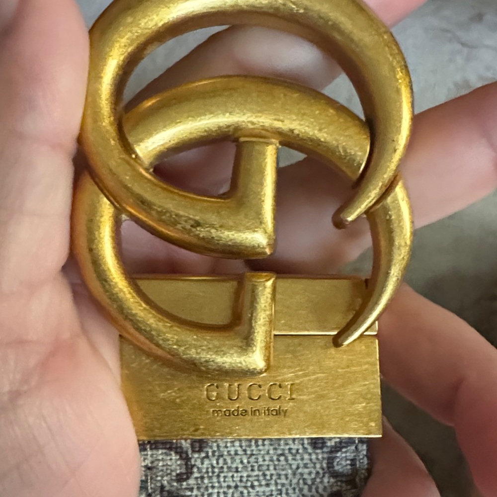 Beige GG Canvas Belt with Gold Double G Buckle - Picture 6 of 6